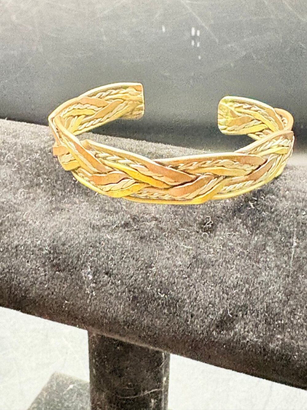 Braided Tri Color Cuff Bracelet Gold Silver Copper 2.25"